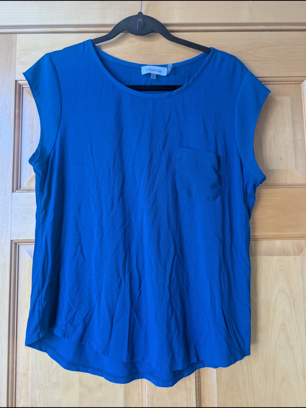 Calvin Klein Blue Scoop Neck Cap Sleeve Tank with Chest Pocket